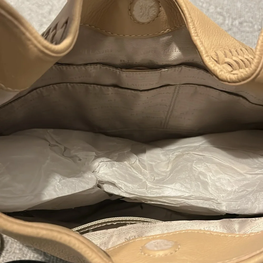 Lauren Ralph Lauren Tan Leather Hobo Bag with Tassel